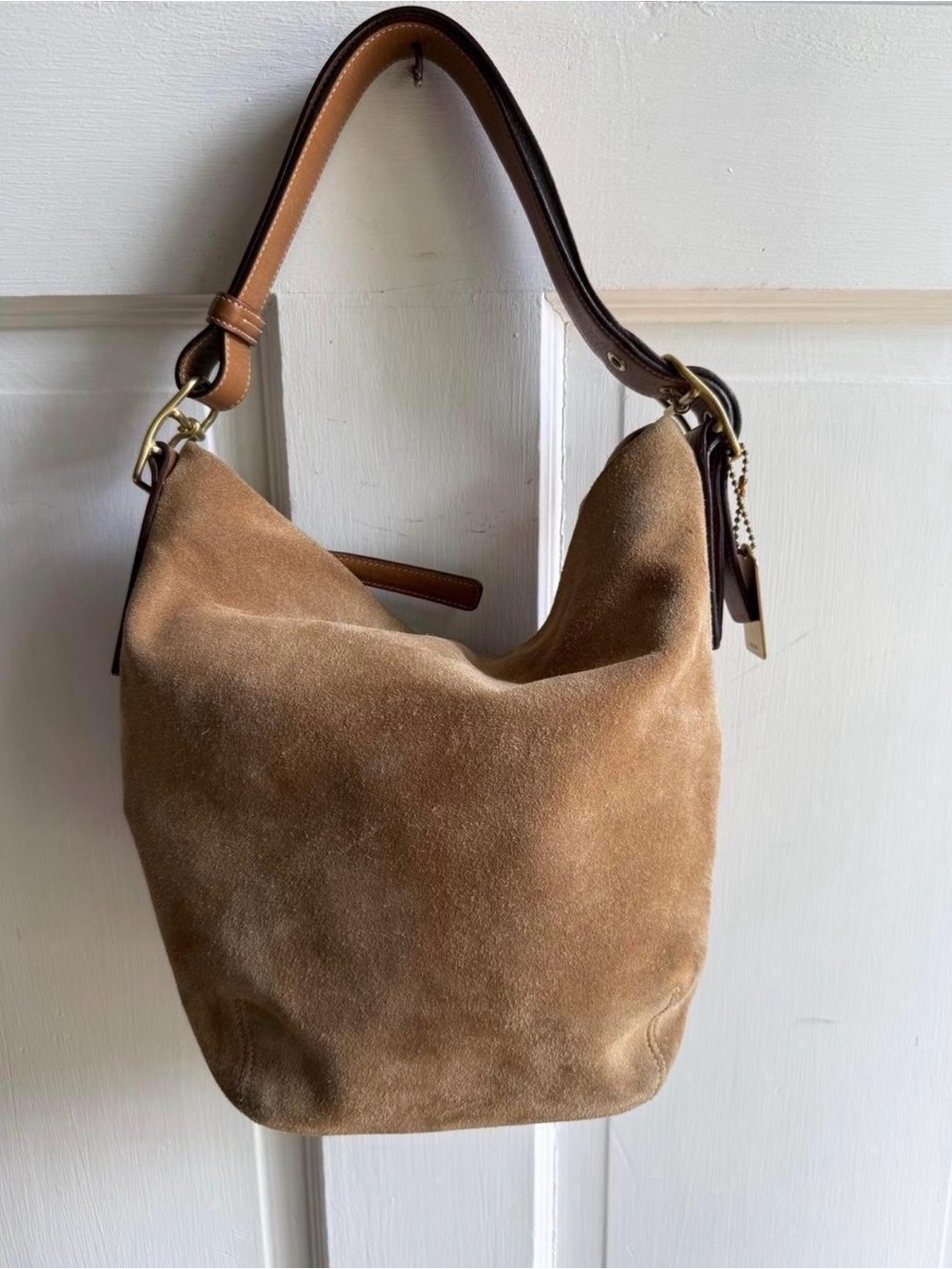 Vintage Coach 9187 Suede Hobo Shoulder Bag Brown Tan Y2K